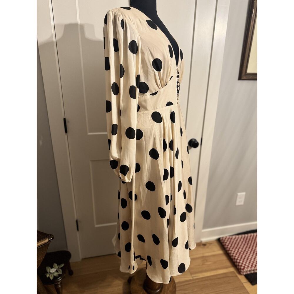 Ieena For Mac Duggal Dress 10 Beige Polka Dot Satin Midi Party Formal Wedding - Picture 6 of 9